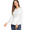 Modern long-sleeved blouse with ruffled hem