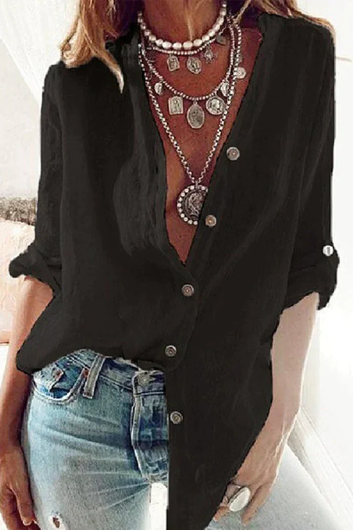 Fashion Solid V-neck blouse