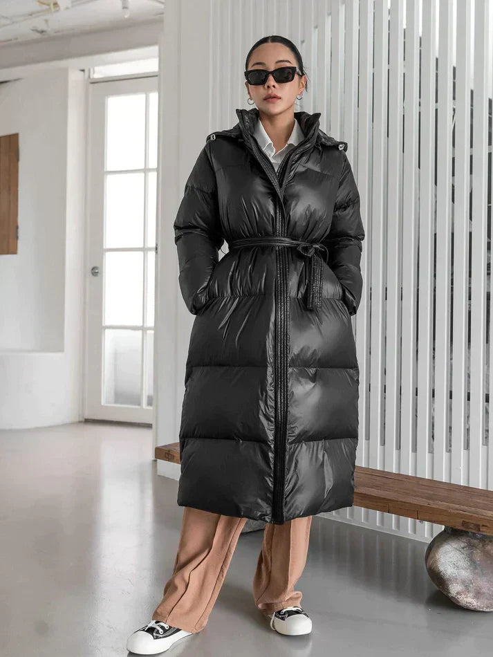 Puffer coat with belt