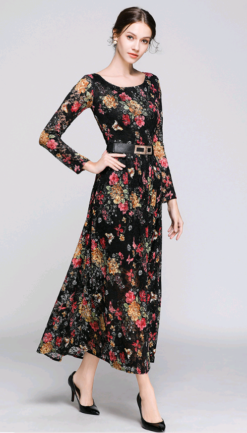 Ladies lace dress dress print in flower