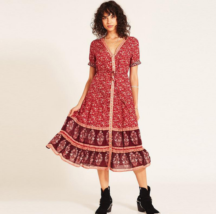 Ladies dress chic autumn bohemian print dress