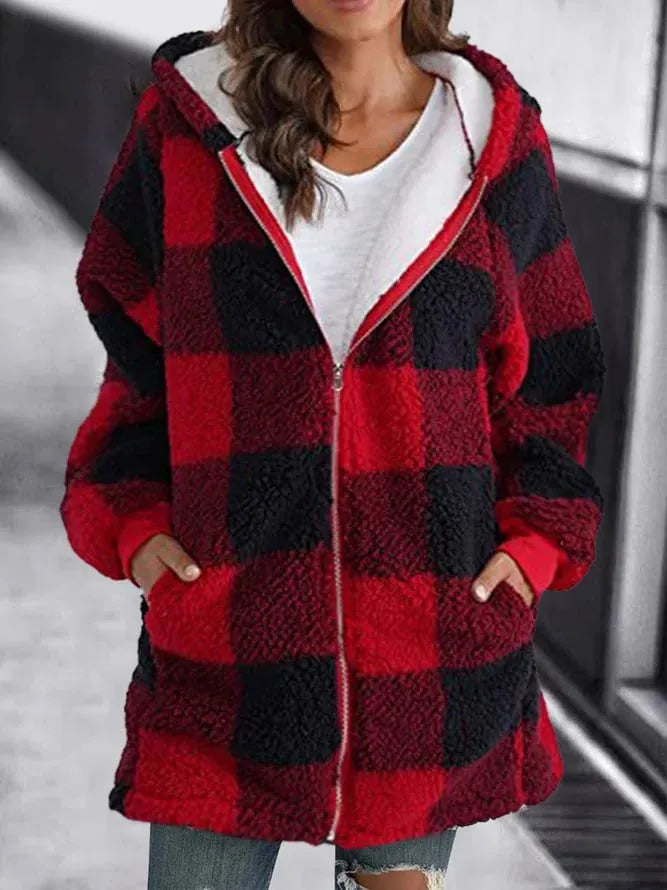 Fleece jacket with hood for women