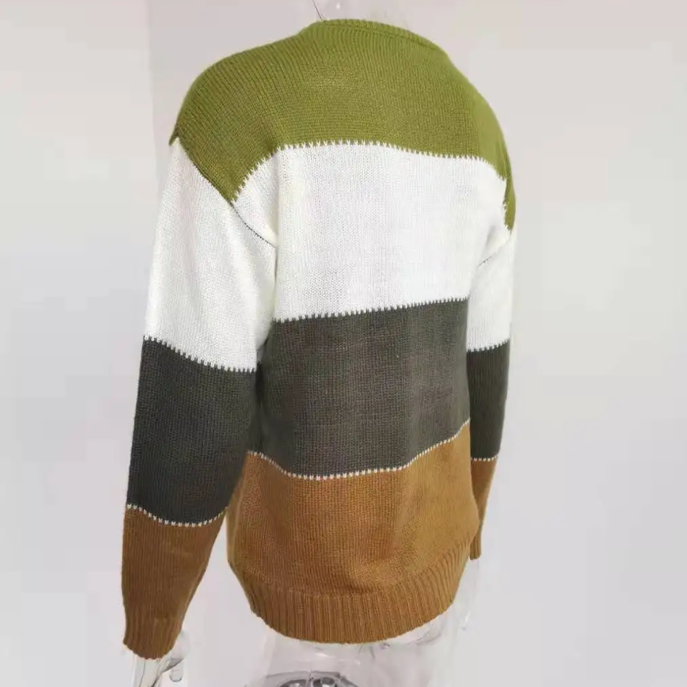 Casual Knitted Women's Sweater, Colour Block Design