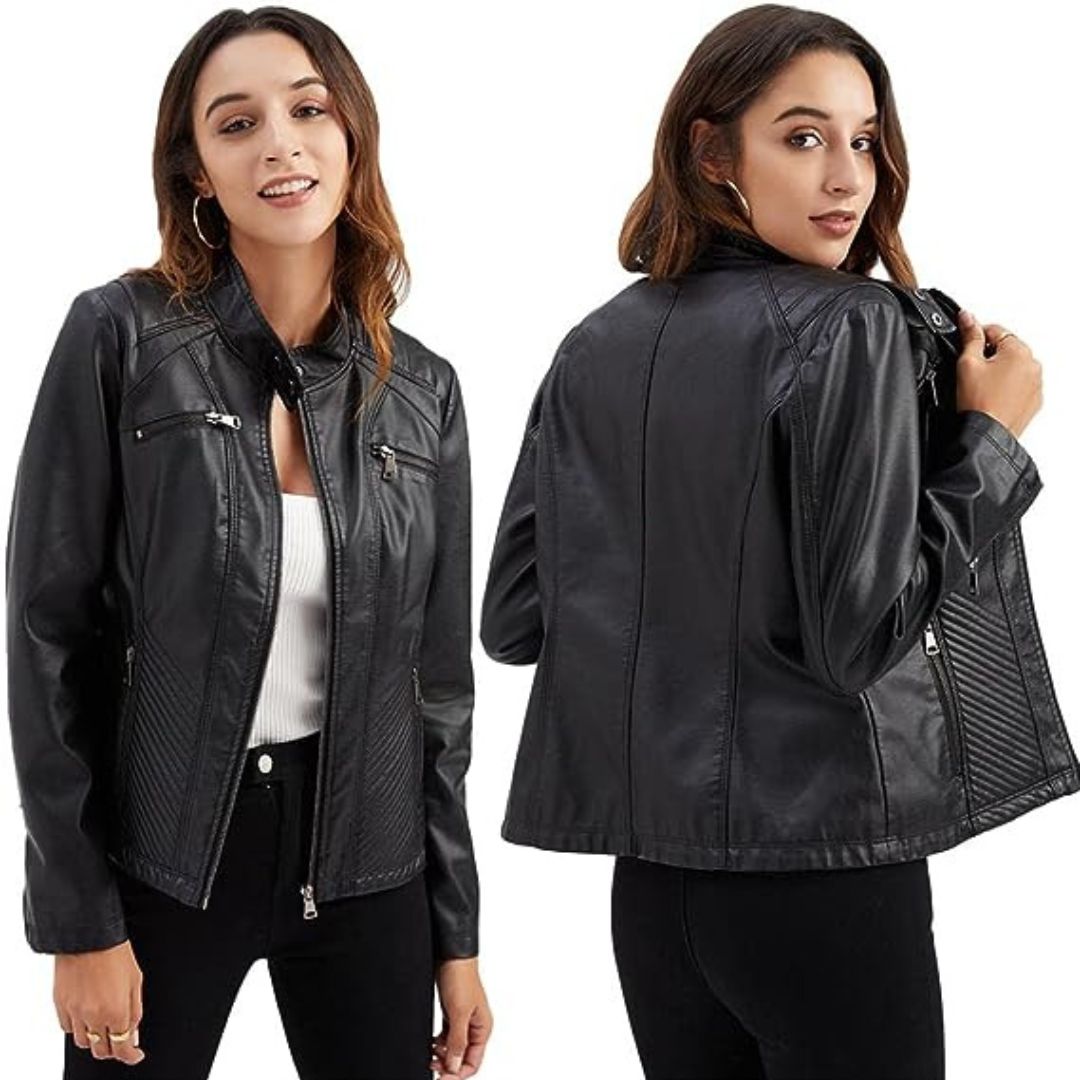 Stylish quilted leather jacket with zip