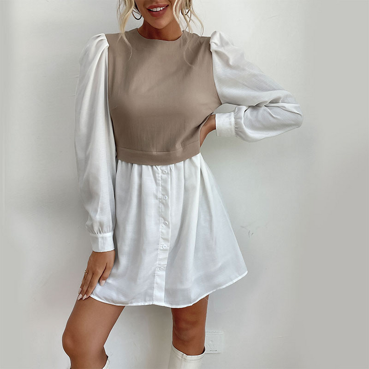 Dress with turtleneck and puff sleeves