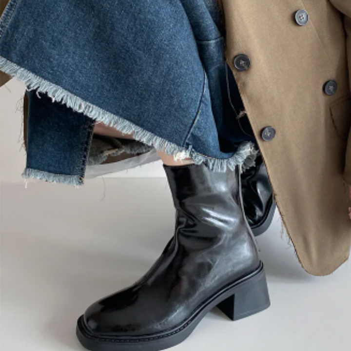 Women's - Ankle Boots - Stylish Square Toe Design with Block Heel - Comfortable Footwear for Any Occasion