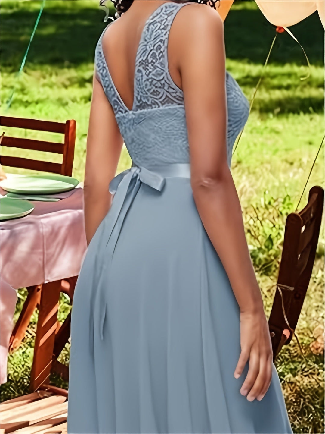 Women’s - Summer Dress - Pleated A-line with Lace Patchwork - Elegant Knee-Length Round Neck Style