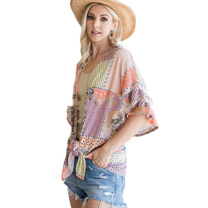 Trendy New Women Geometric Print Colorblock Chiffon Blouse