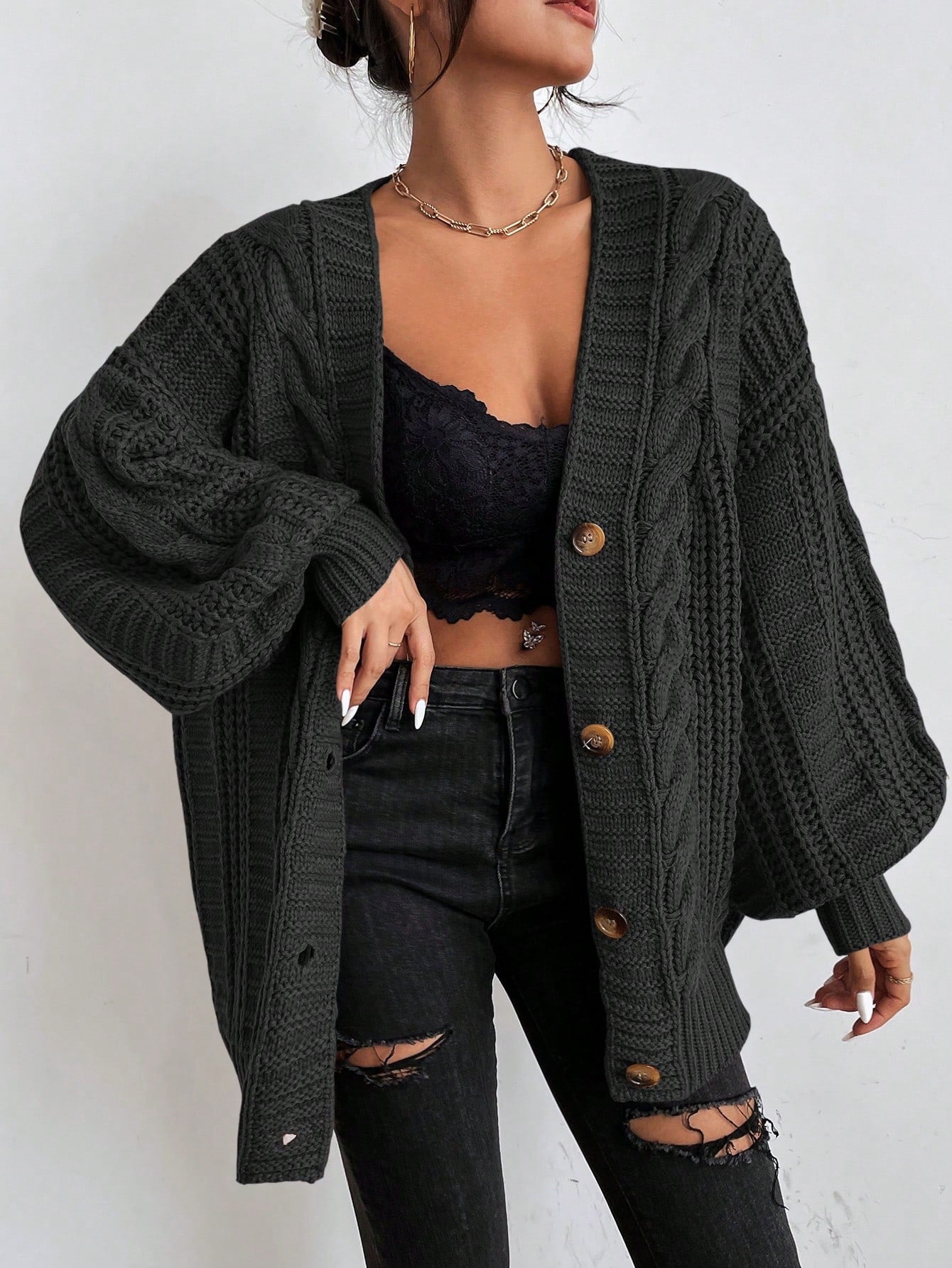 Women's - Cable Knit Cardigan - Cosy Knitwear