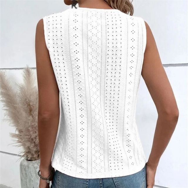 Sleeveless blouse with lace overlay