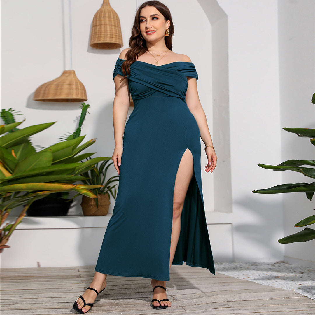 Women Plus Size Split High Waist Elegant Dress