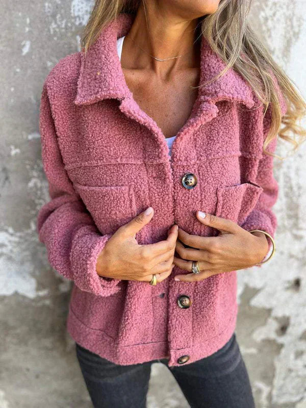 Women's - Stylish Short Jacket - Cosy Soft Wool with Lapels - Pockets - Fashion Essential for Every Wardrobe