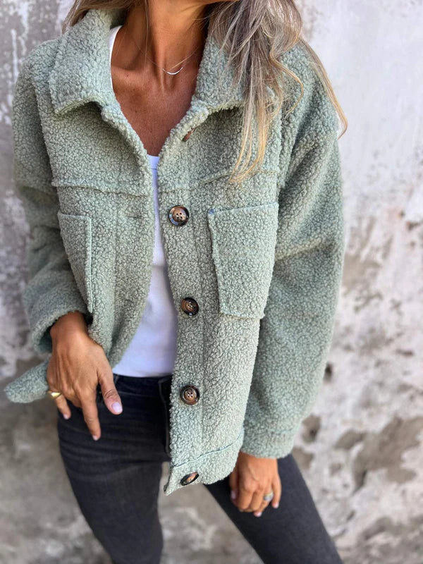 Women's - Stylish Short Jacket - Cosy Soft Wool with Lapels - Pockets - Fashion Essential for Every Wardrobe