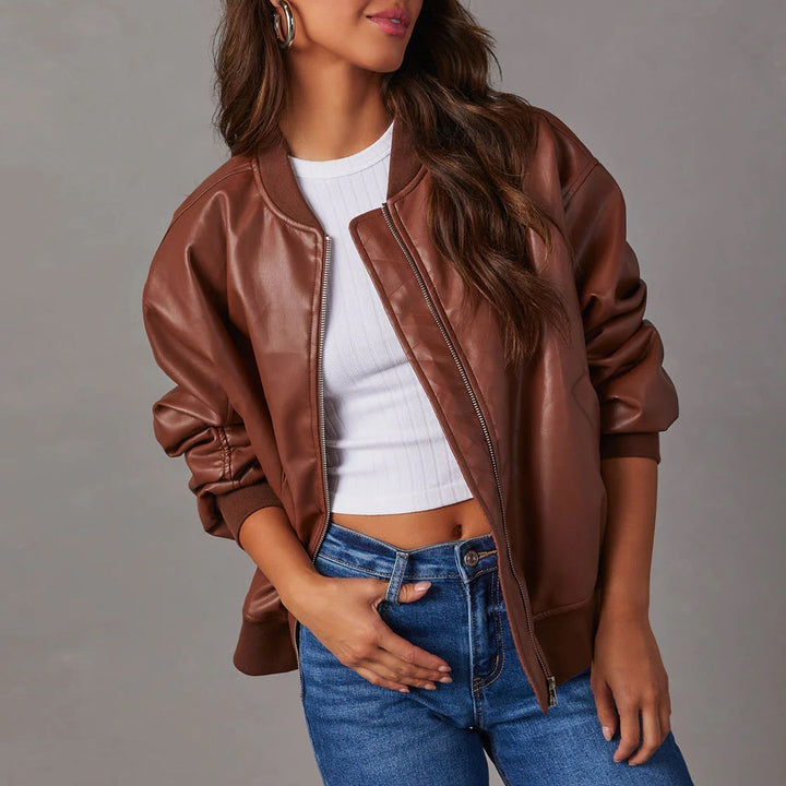 Leather baseball uniform jacket