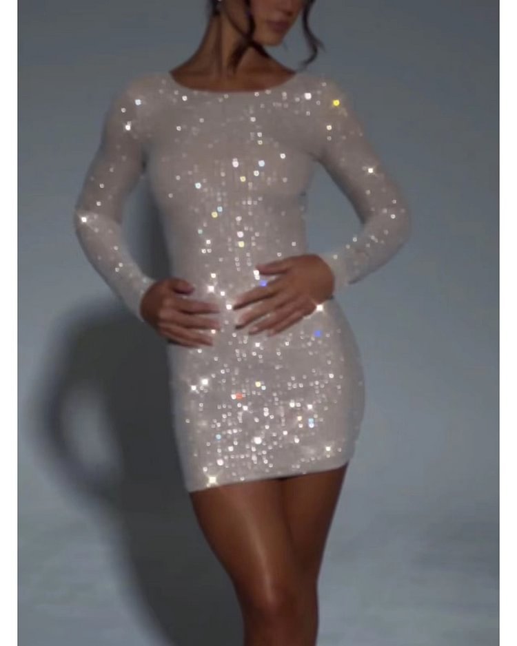 Chic hip skirt Fashionable sequin slim dress