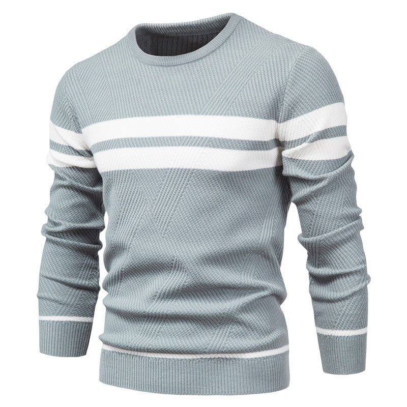 Men's - Casual Striped Jumper - Soft Cotton Knit - Stylish Everyday Wear