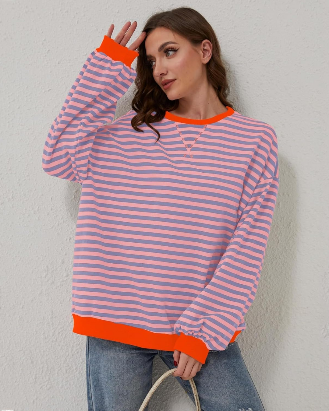 STRIPED LONG SLEEVE SWEATSHIRT IN OVERSIZE