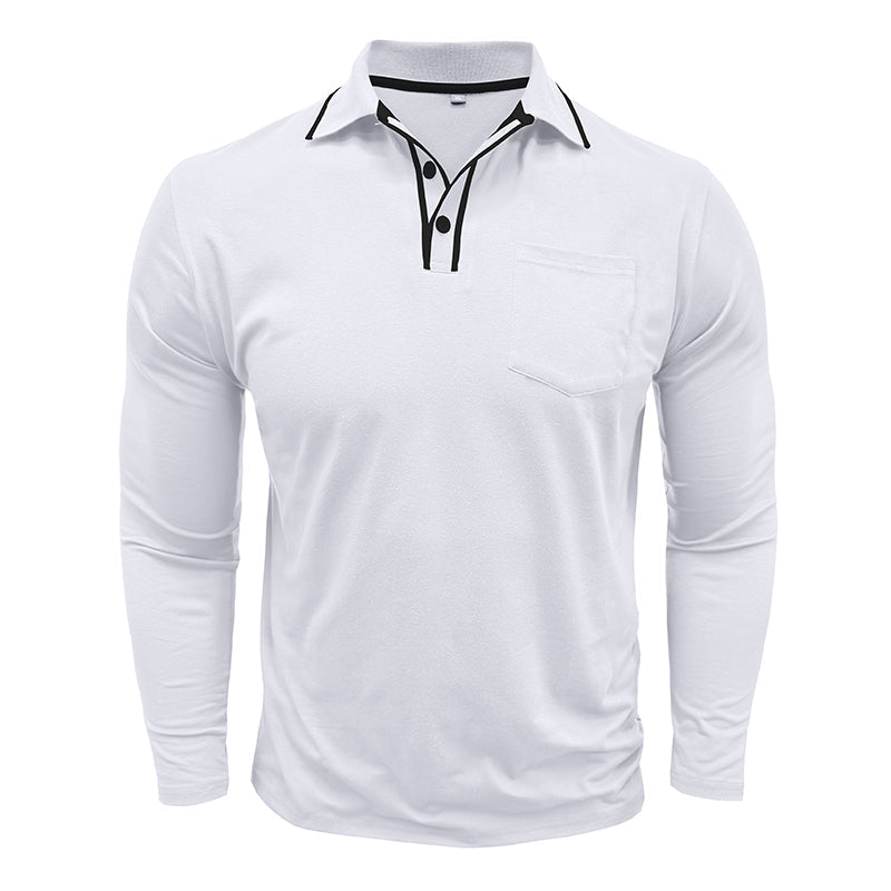 Men's - Polo Collar Long Sleeves - Soft Cotton Blend - Stylish Casual Wear