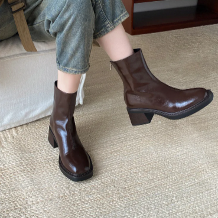Women's - Ankle Boots - Stylish Square Toe Design with Block Heel - Comfortable Footwear for Any Occasion