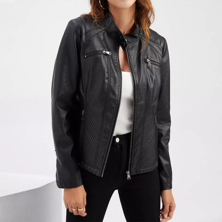 Stylish quilted leather jacket with zip