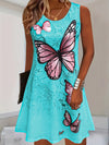 Women's - Butterfly Print Summer Dress - Sleeveless, Round Neck, Loose Fit - Perfect for Warm Weather