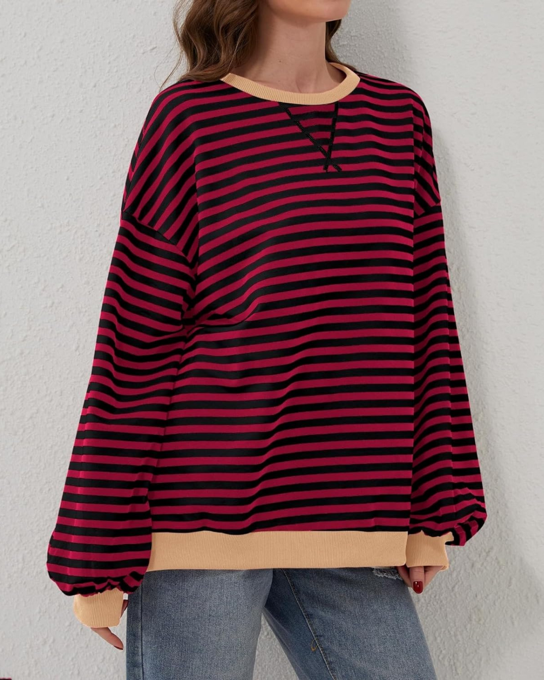 STRIPED LONG SLEEVE SWEATSHIRT IN OVERSIZE