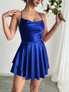 Women's - Elegant Summer Dress - Satin, Spaghetti Straps, Lacing, Double-Layered Hem - Perfect for Summer Days
