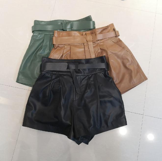 Trendy Women Harajuku Genuine Leather Shorts