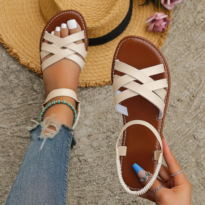 Women's - Flat Sandals - Light Toe Separators with Elasticated Strap - Comfortable Leisure Shoes for Everyday Wear