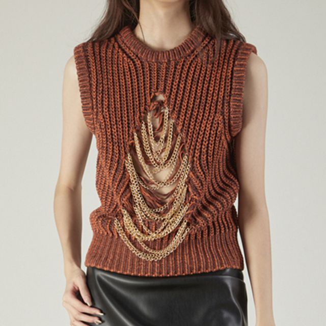 Knitted waistcoat with chain embellishment