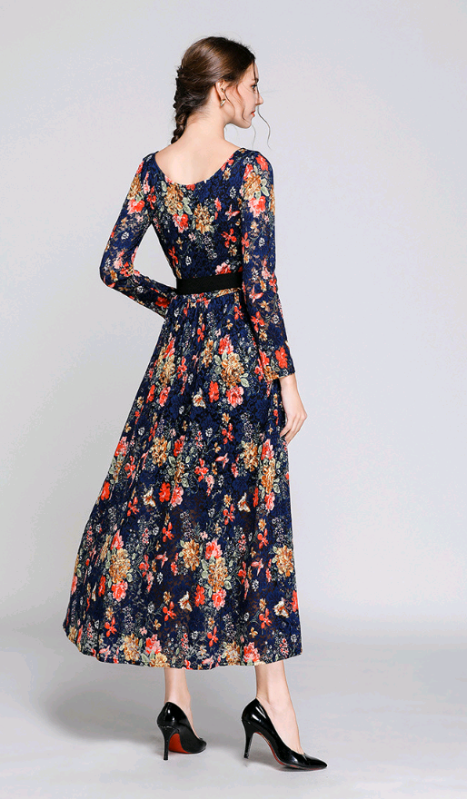 Ladies lace dress dress print in flower