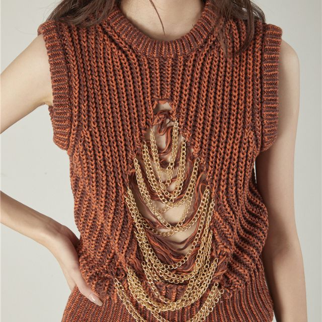 Knitted waistcoat with chain embellishment