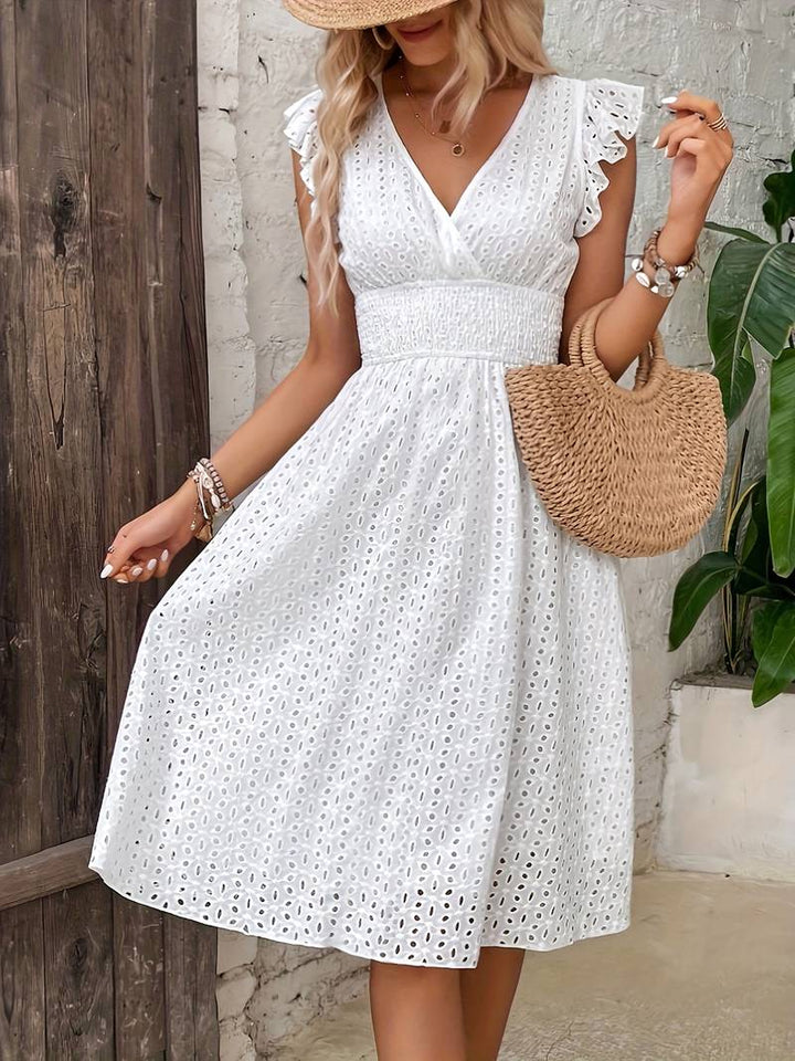 Jacquard lace dress with V-neckline