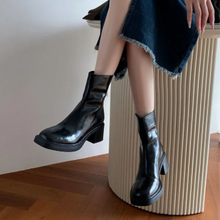 Women's - Ankle Boots - Stylish Square Toe Design with Block Heel - Comfortable Footwear for Any Occasion