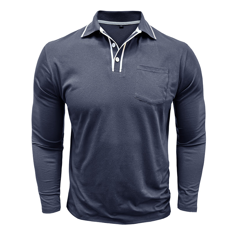 Men's - Polo Collar Long Sleeves - Soft Cotton Blend - Stylish Casual Wear