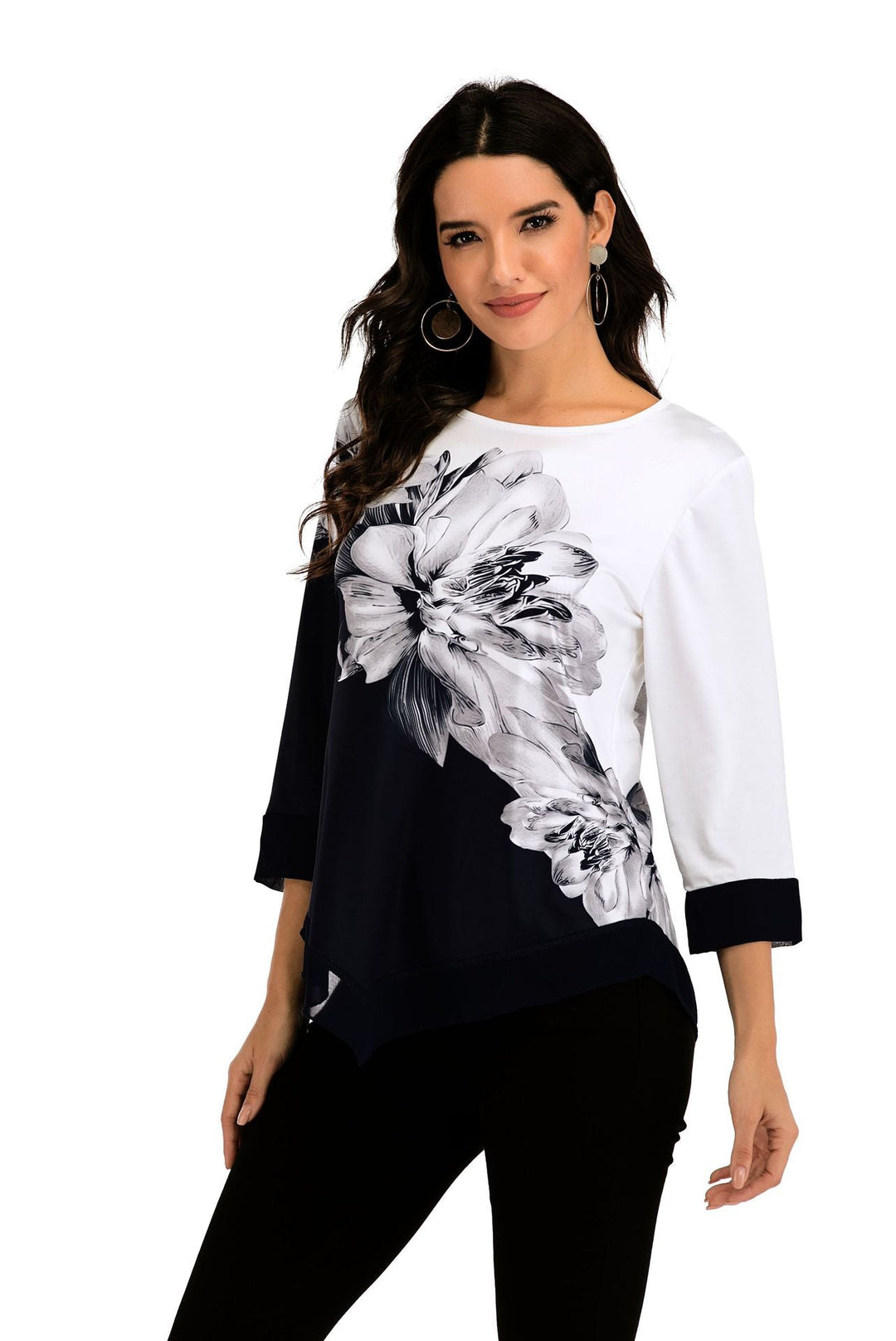 Stylish loose blouse with irregular hemline