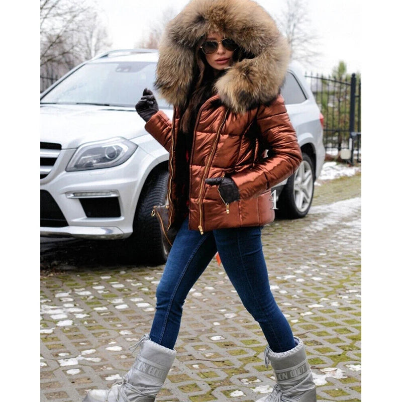 Stylish jacket with faux fur lining, hood and collar