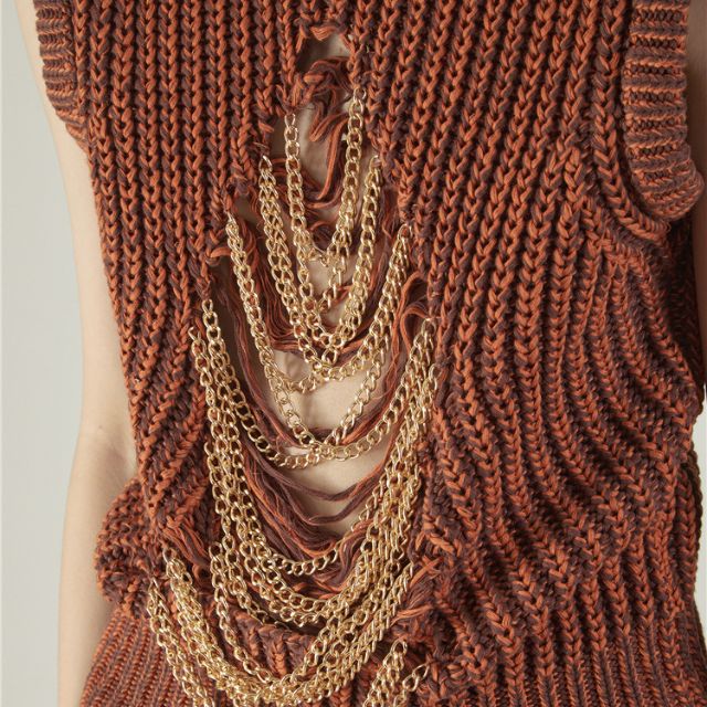 Knitted waistcoat with chain embellishment