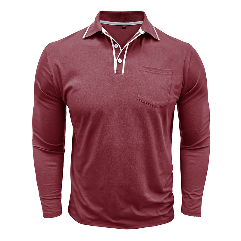 Men's - Polo Collar Long Sleeves - Soft Cotton Blend - Stylish Casual Wear