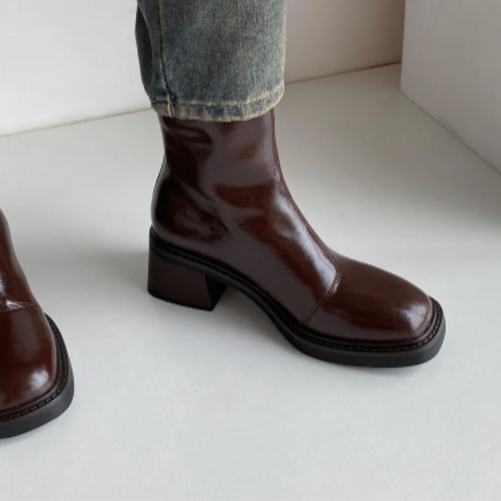 Women's - Ankle Boots - Stylish Square Toe Design with Block Heel - Comfortable Footwear for Any Occasion