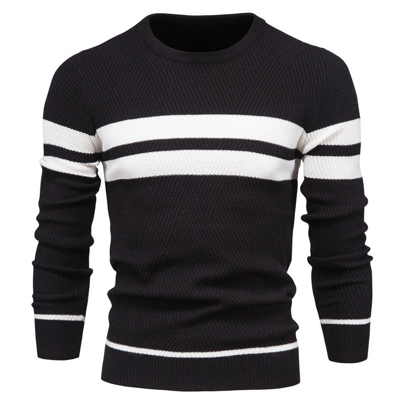 Men's - Casual Striped Jumper - Soft Cotton Knit - Stylish Everyday Wear