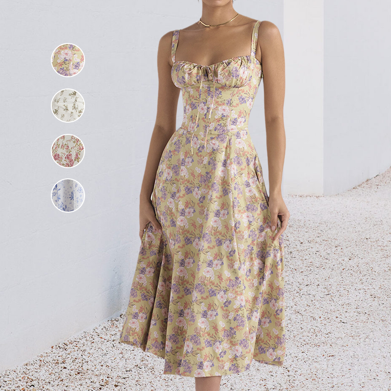 Multicoloured patterned dress with flowers