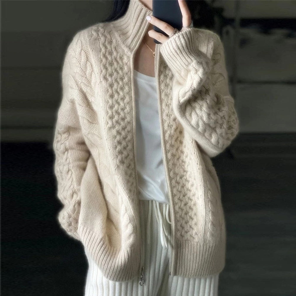 Women's - Cosy Cardigan - Zip-Up Style - Soft Material - Comfortable Knitwear