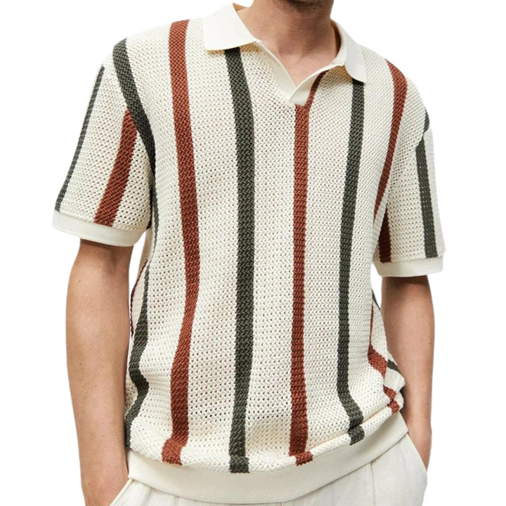 Knitted polo shirt with stripes