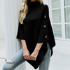 Oversized button poncho with turtleneck jumper for women