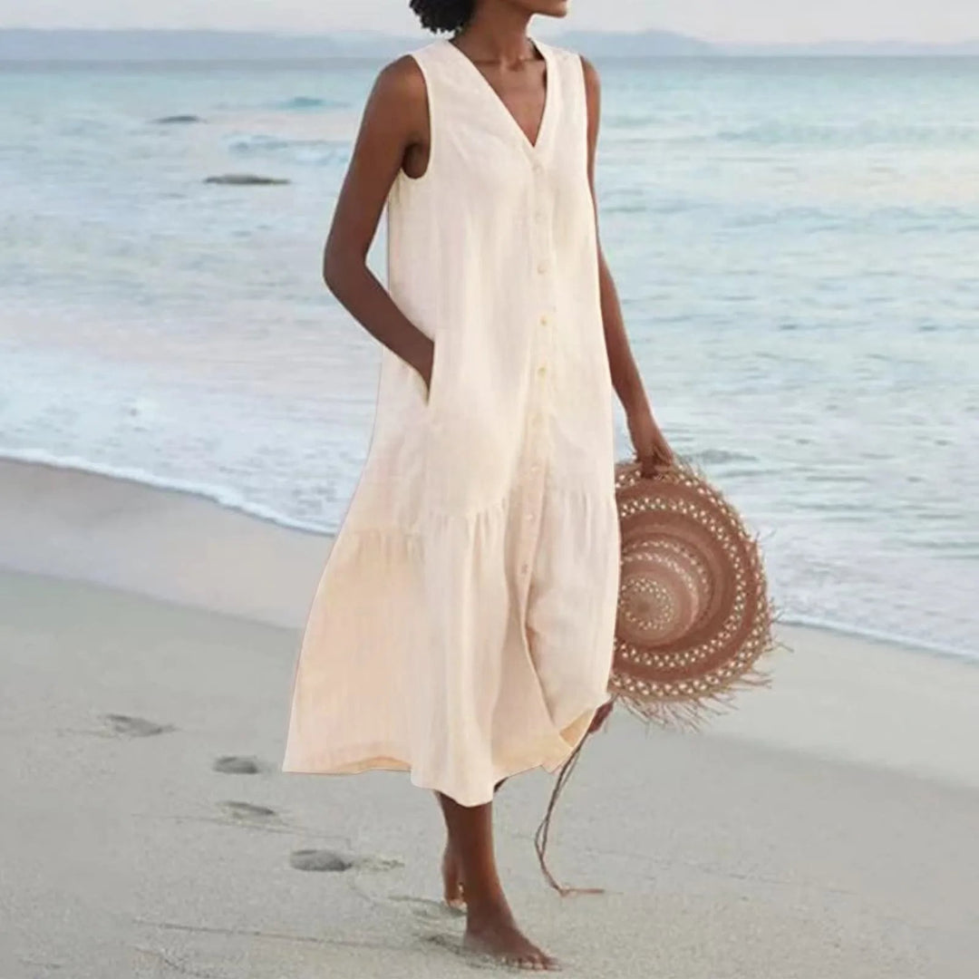 Linen dress with V-neckline