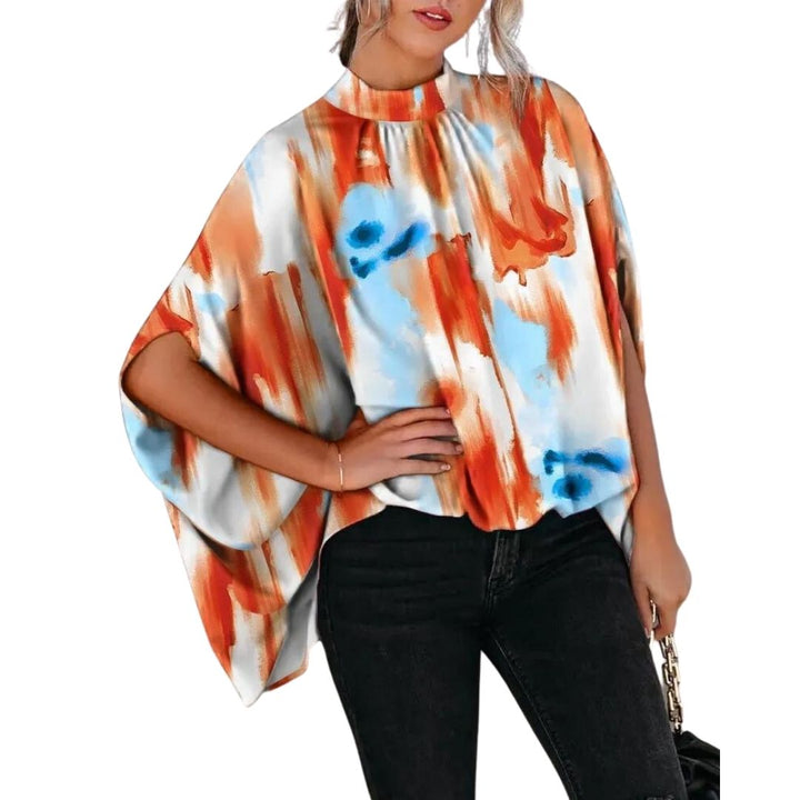 Blouse with abstract print and stand-up collar