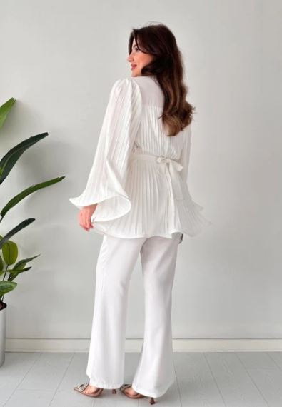 Pleated flared top and trousers set