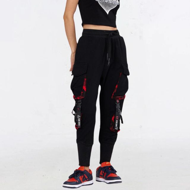 Streetwear jogging trousers with utility straps