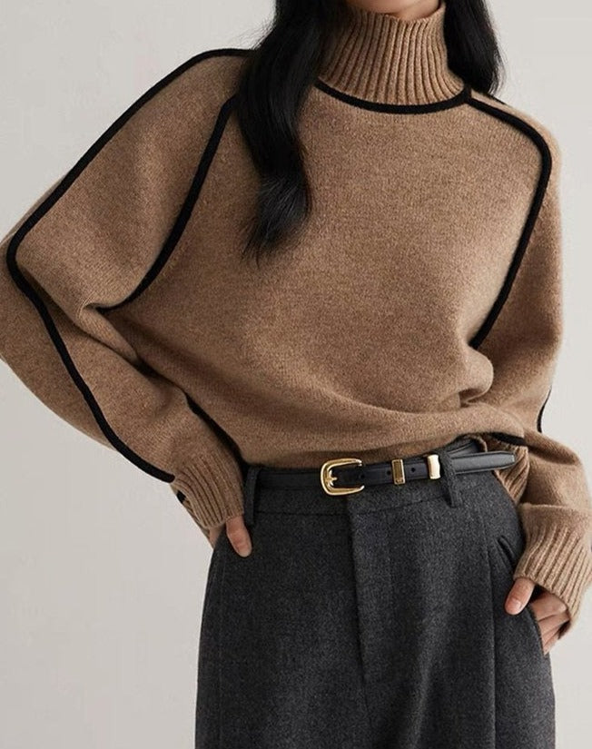 Coffee-coloured jumper with a high neckline